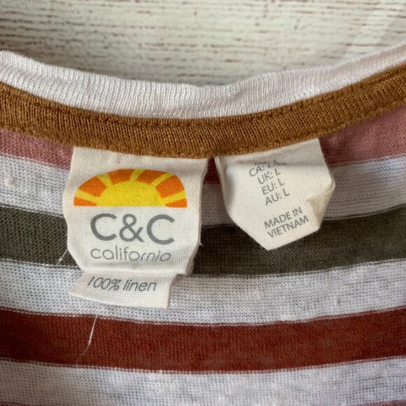 C&C Califronia Multi-Colored Striped Linen Shirt Short Sleeve Size Large - Picture 5 of 12
